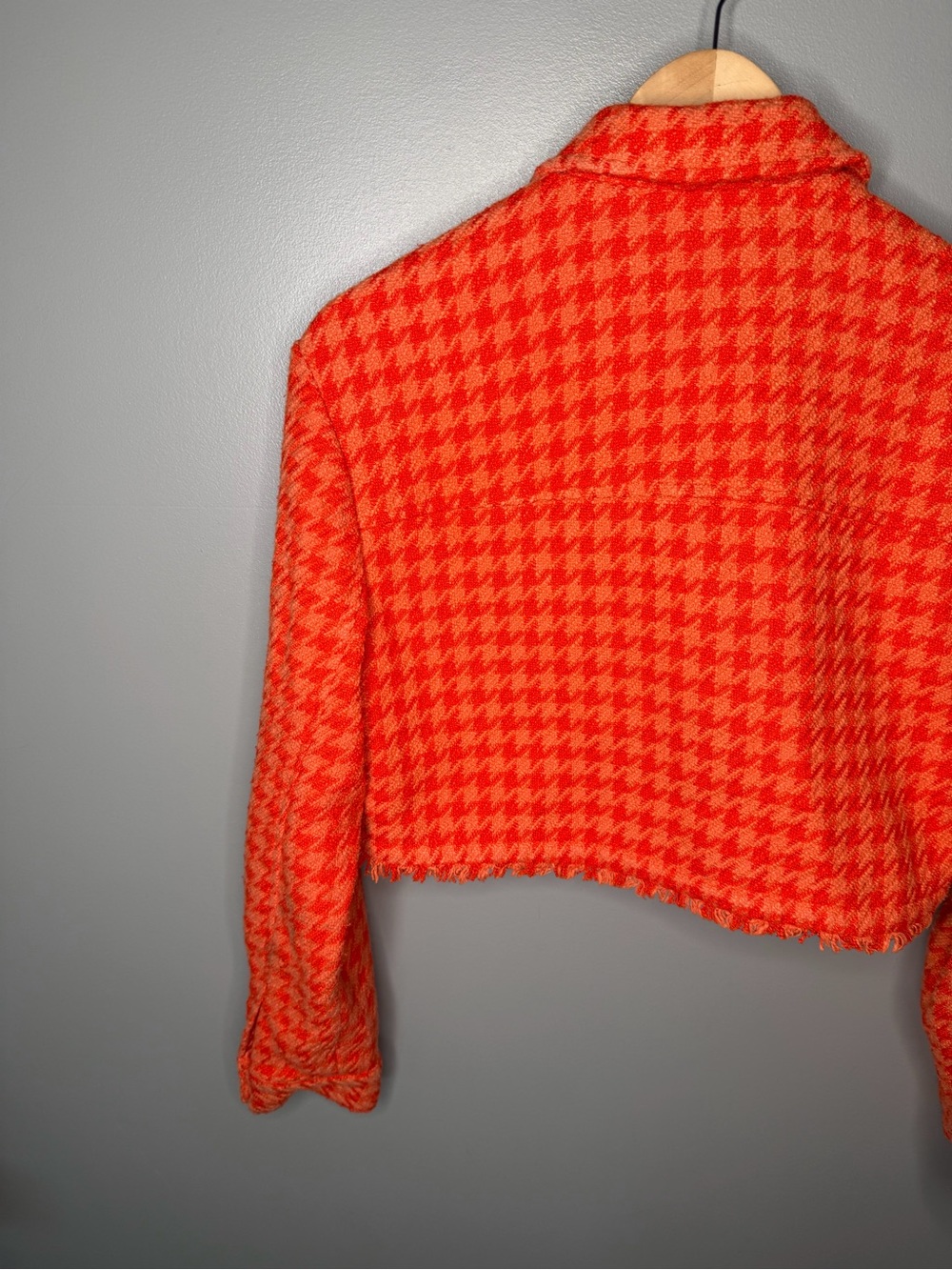 Zara Orange Tweed Cropped Houndstooth Jacket - Picture 7 of 9